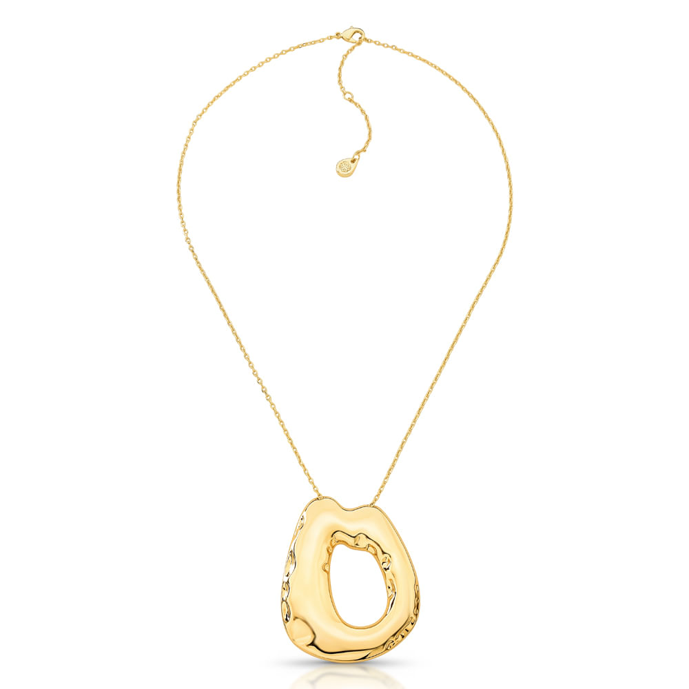 Colar Curto Dourado com Pingente Organico Texturizado  - CO01011340DOLS